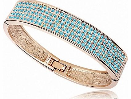 TTH Child Swarovski Elements Crystal Bangle Bracelet [Colorful Time, Aquamarine ] 18KGP Rhinestone